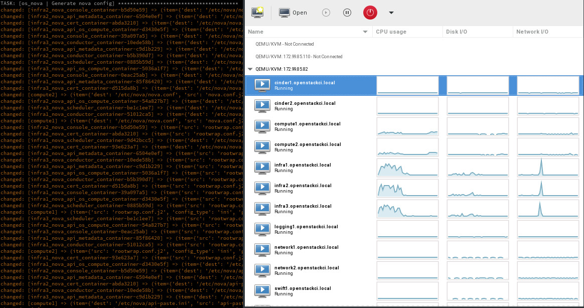 Screen shot of virt-manager and deployment in action